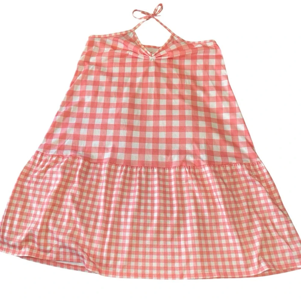 Cat Jack Girls Peach White Gingham Halter Sleepwear Dress XL 14-16 Flame‎ Resist